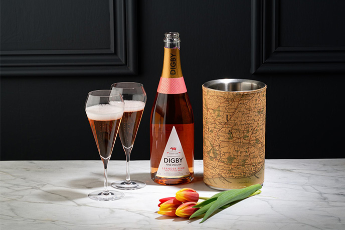 A bottle of Digny Fine English pink Brut