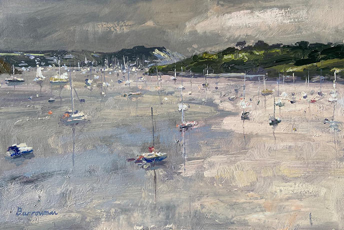 A painting of a harbour full of boats by Andrew Barrowman