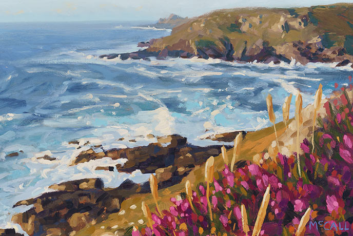 A painting of the Cornish cliffs and sea by Laurie McCall