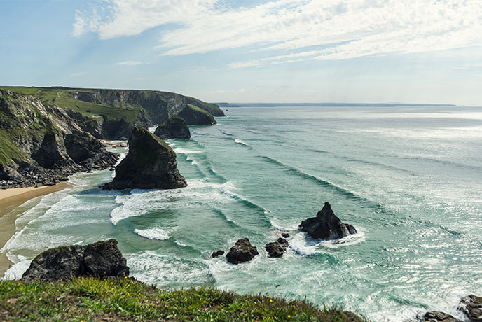 The dramatic and beautiful beach at Bedruthan Steps