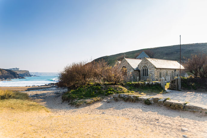 The beautiful St Winwaloe's Church at Gunwalloe, also known as Chuch Cove