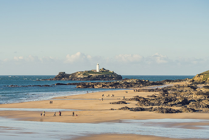 The beautiful beach and lighthouse at Godrevy, an amazing place to propse