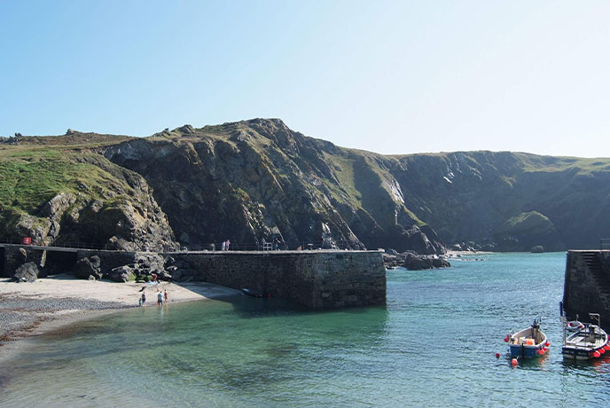 Looking across the turquoise waters in Mullion Cove Harbour