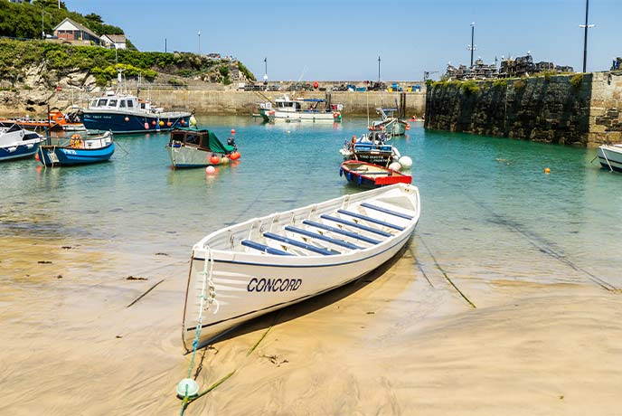 Newquay harbour beach on a sunny day