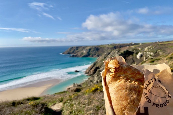 A pasty on the cliffs above Pedn Vounder in West Cornwall
