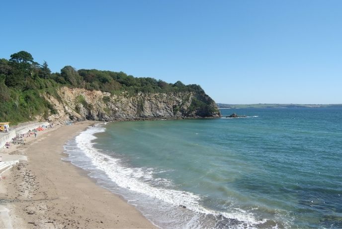 Looking along the sandy beach at Porthpean