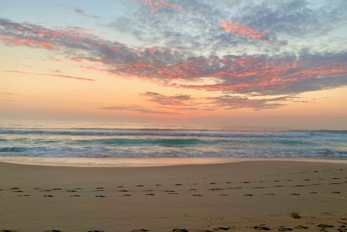 Sennen beach in winter at sunset