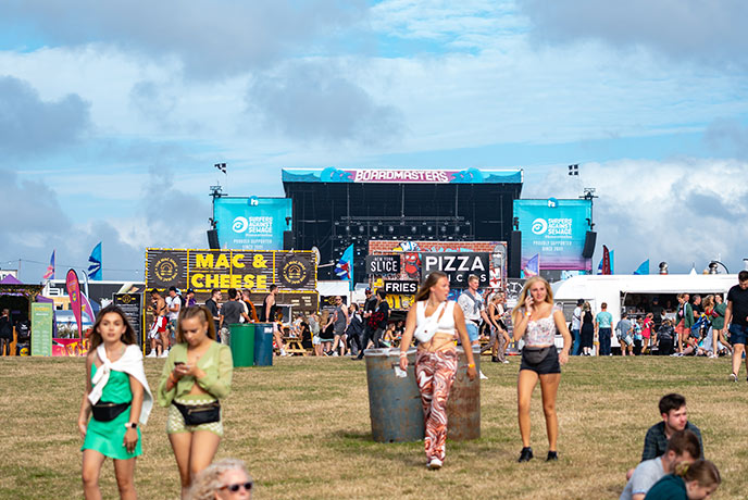 People walking in front of the stage at Boardmasters