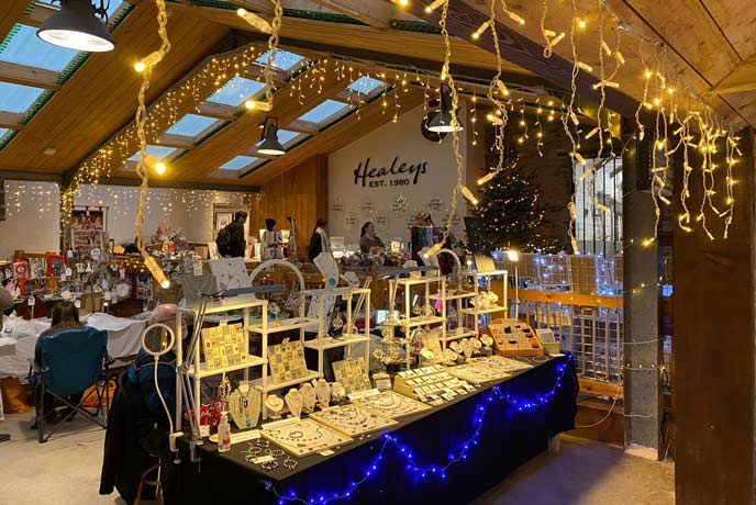Lots of arts and crafts stalls at Healeys Christmas Market in Cornwall