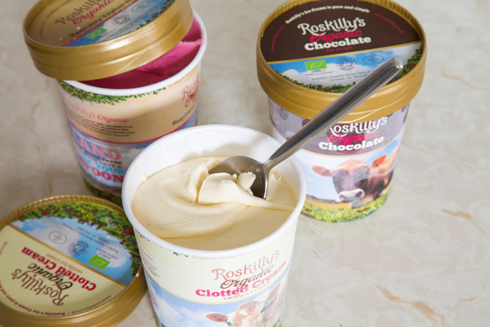 A selection of ice cream tubs from Roskilly's on the Lizard