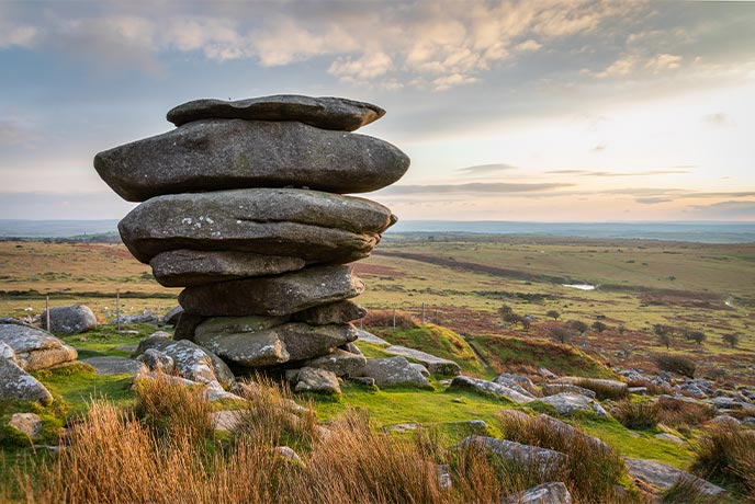 One of the impressive granite stacks at The Cheesewring on Bodmin Moor