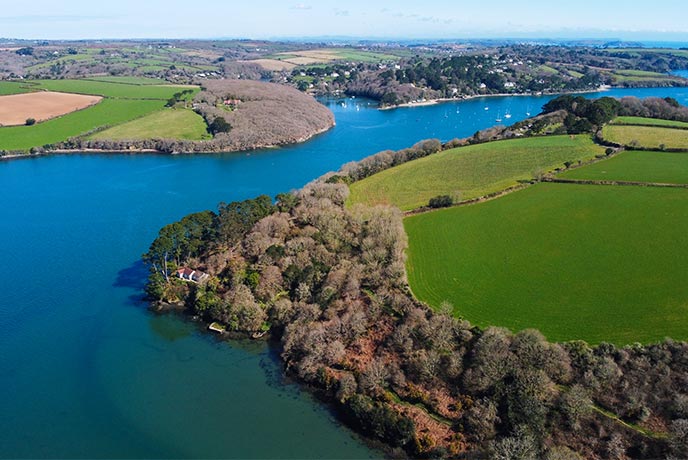 An aerial view of the famous Frenchman's Creek along the Helford River