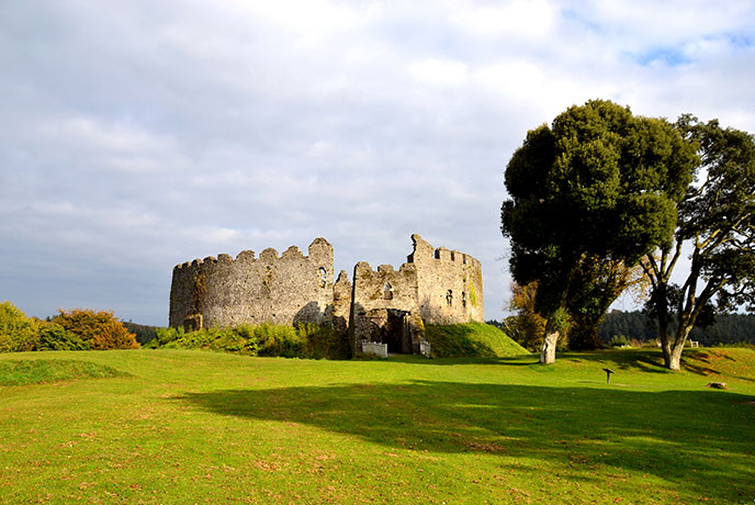 The rotund Restormel Castle in Cornwall