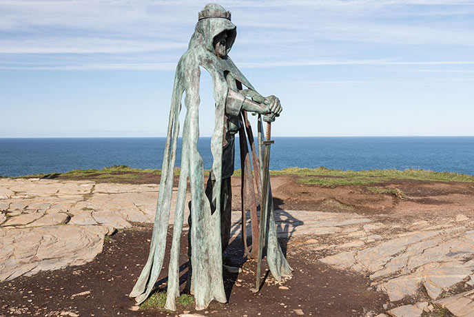 The statue of King Arthur on the cliffs at Tintagel