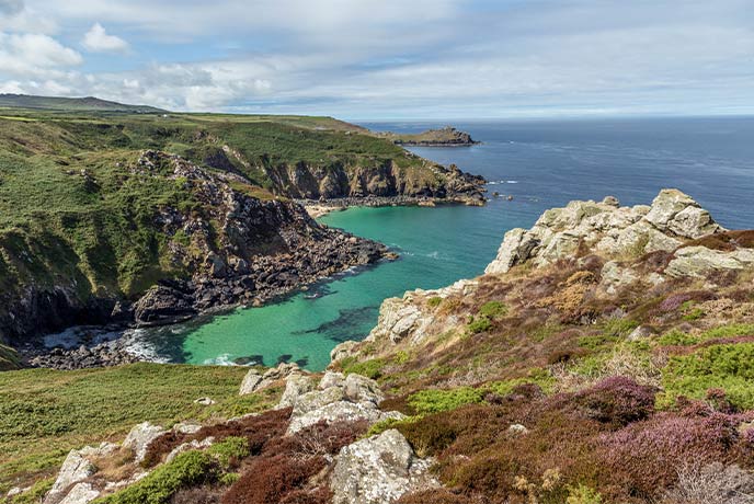 Looking across the turquoise waters and rugged cliffs at Zennor head in west Cornwall
