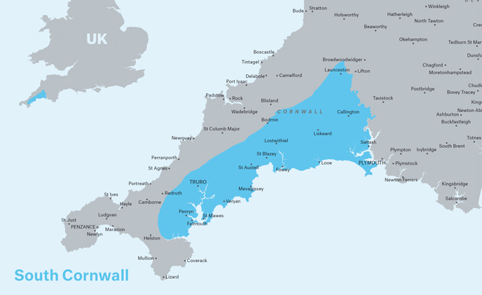 A map of South Cornwall