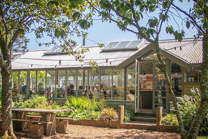 The pretty greenhouse setting of Potager Café in Cornwall
