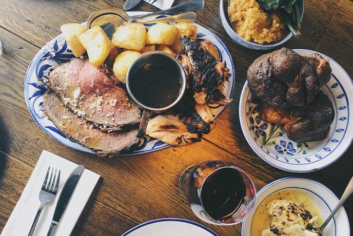 A table full of all the Sunday roast staples at the Star & Garter 