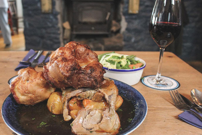 A Sunday roast and glass of wine at The Boathouse in Falmouth