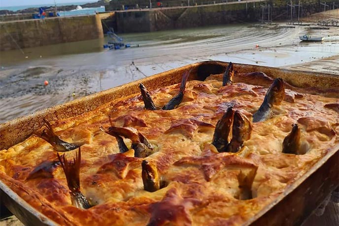 A freshly baked stargazy pie from the Ship Inn in Mousehole