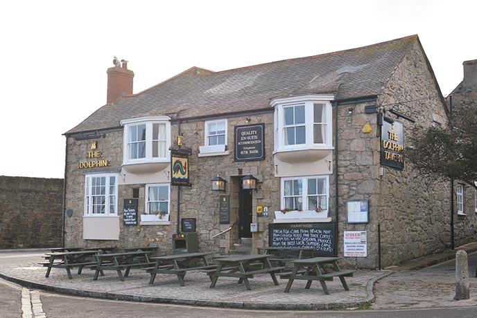 The traditional granite exterior of The Dolphin inn in Penzance