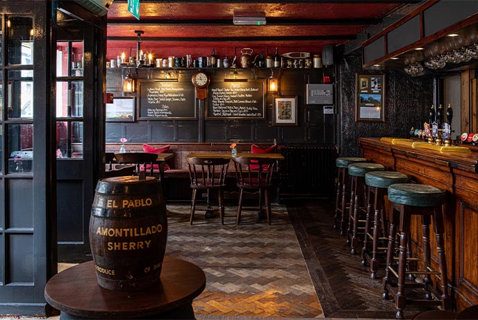 The cosy bar at the historic Turks Head inn in Penzance