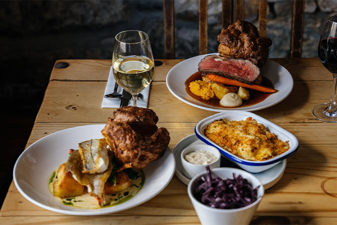 A table full of Sunday roast staples at The Victoria Inn