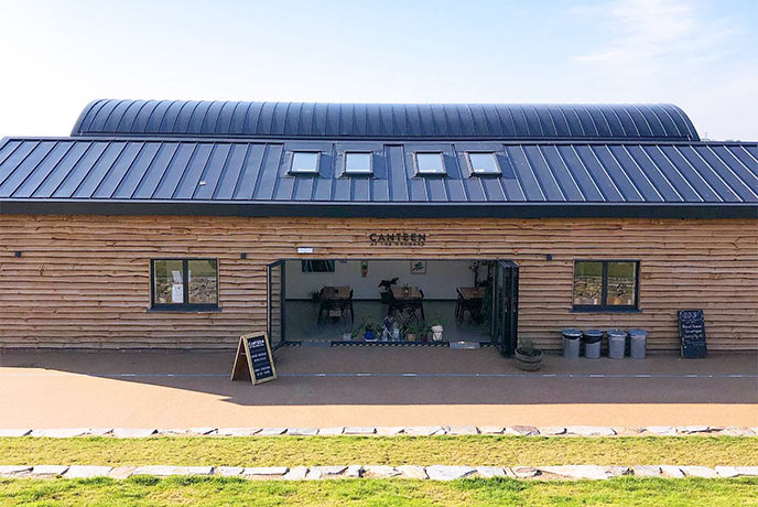 The wooden exterior of Canteen at the Eco Park in Cornwall