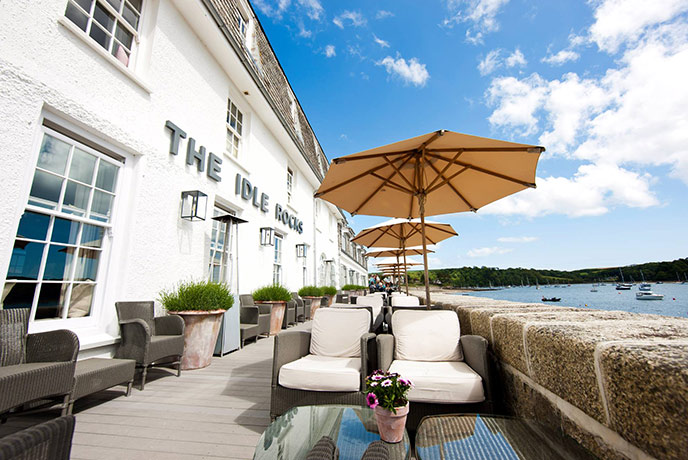 The beautiful waterside terrace at Idle Rocks in St Mawes