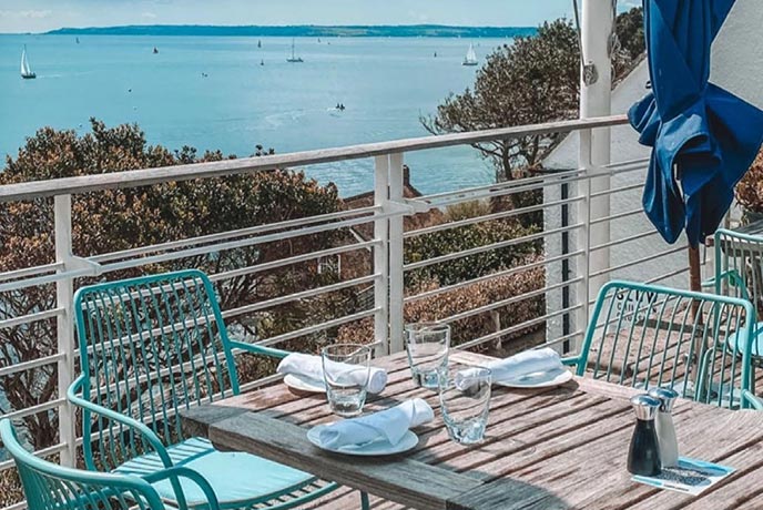 The lovely outdoor seating that looks out over the sea at Tresanton Restaurant