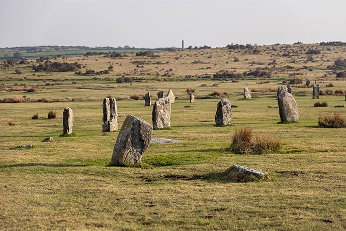 Standing stones at Hurlers Stone Circle in North Cornwall
