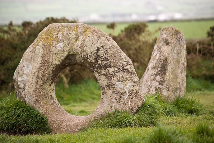 The famous doughnut shaped ancient stone at Men-an-Tol in Cornwall