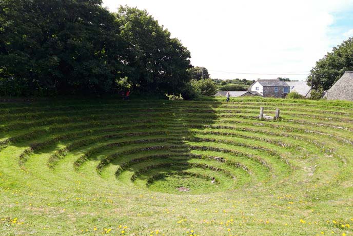 The ancient grass-covered amphitheatre at Gwennap Pit in Cornwall
