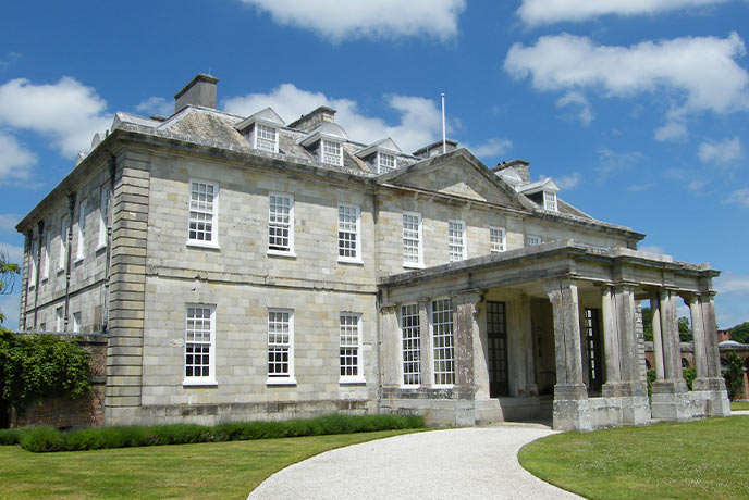 The stately exterior of Antony House in Cornwall