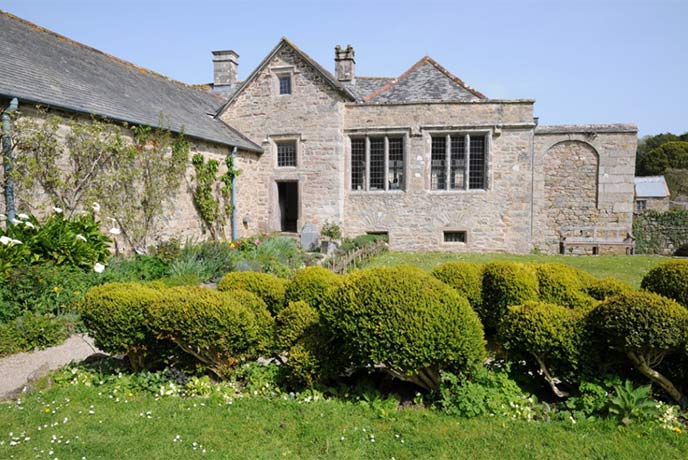 The granite exterior of the west wing of Godolphin House in Cornwall