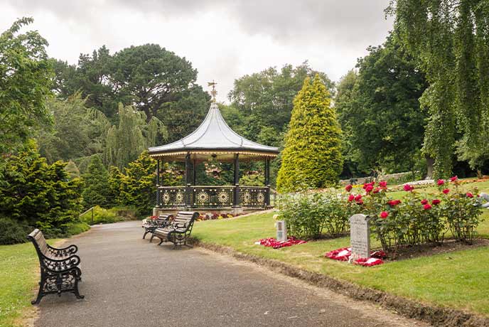 The pretty bandstand in the heart of Victoria Gardens in Truro
