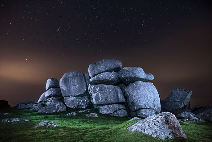 Starry skies above Helman Tor on Bodmin 