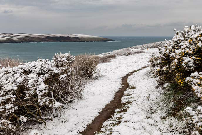 Pentire head at Newquay covered in snow
