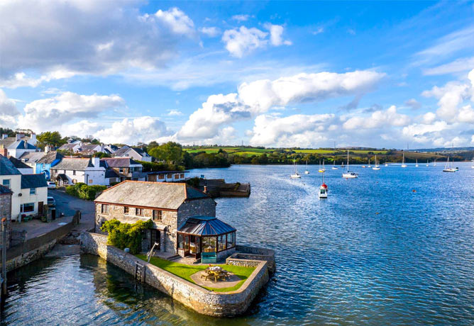 A birds eye view of the amazing Boat House, sat out on the water of the River Tamar