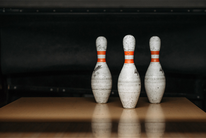 Three pins standing at Country Skittles in Hayle
