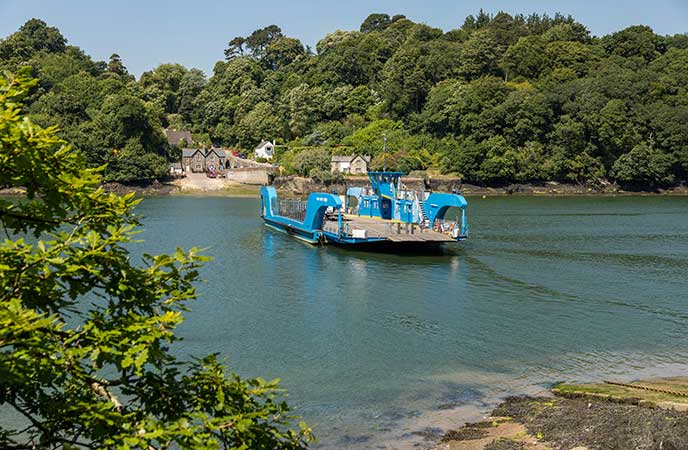 The King Harry Ferry going across the water on the Roseland Peninsula