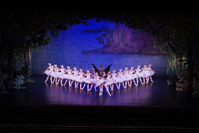 Ballet dances performing Swan Lake on the stage at the Hall for Cornwall in Truro