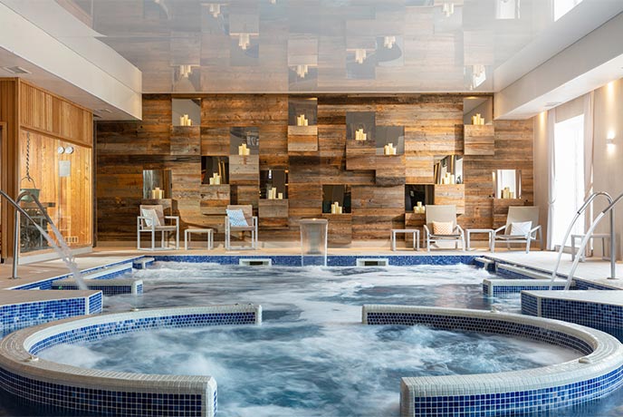 The incredible spa at St Michael's Resort, with hot tubs and taps flowing with water