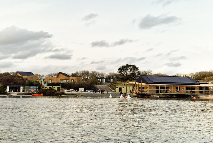 A view of the Children's Sailing Trust from the centre of Trevassack Lake