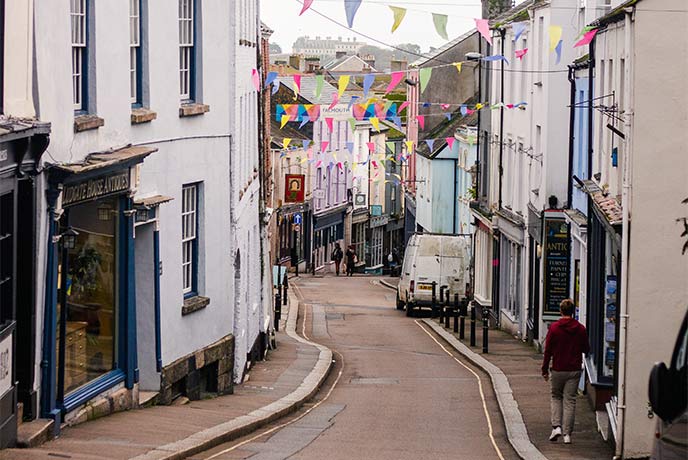 Looking down one of Falmouth's high streets