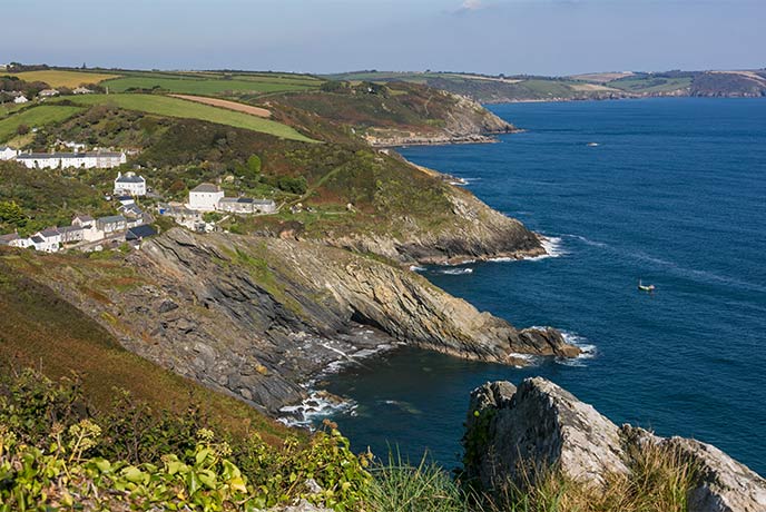Cottages nestled on the cliffs surrounding Portloe on the Roseland Peninsula