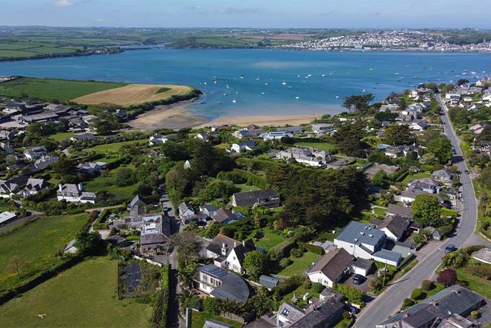A bird's eye view over the pretty waterside town of Rock in North Cornwall