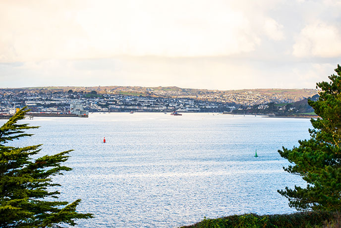 A view of Falmouth across the Carrick Roads from St Mawes headland