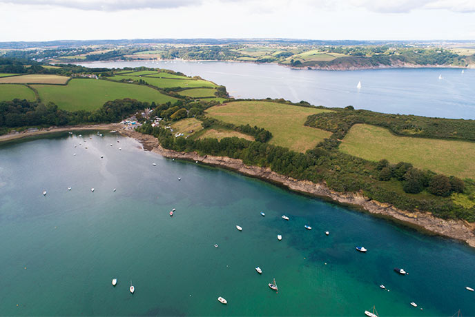 An aerial view of the pretty waterside village of St-Anthony-in-Meneage along the Helford River