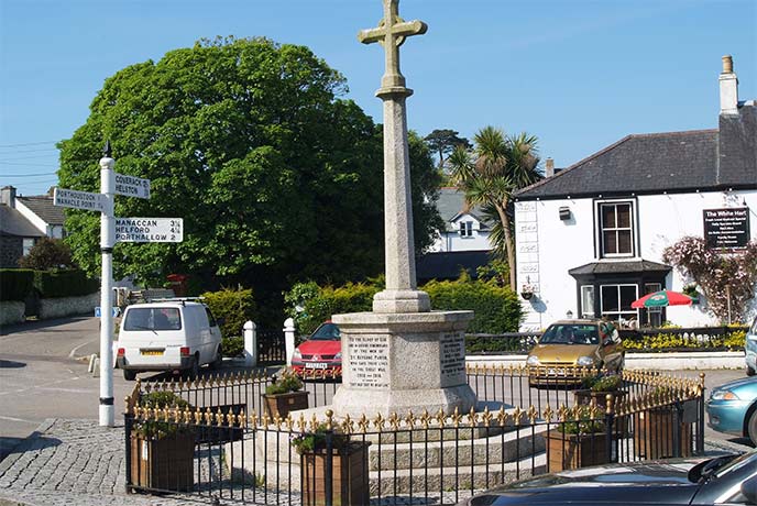 The memorial in the centre of St Keverne on the Lizard Peninsula